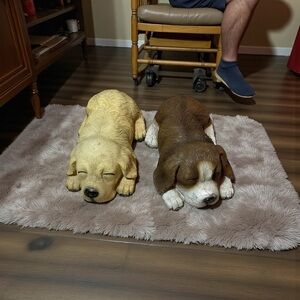 Yellow & Brown sleeping dog porcelain figurines, Cavalier King Charles Spaniel